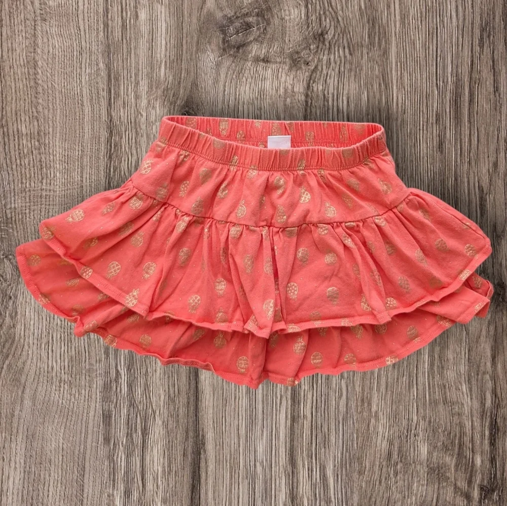 Gymboree Girls Coral Ruffled Skort with Gold Pineapple Print Cotton Size 6